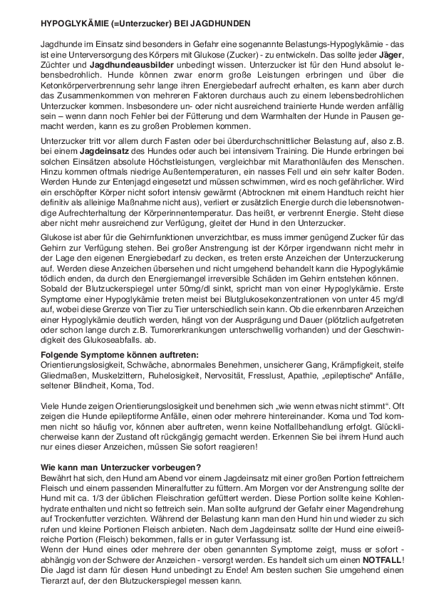 Unterzuckerung bei Jagdhunden pdf-preview